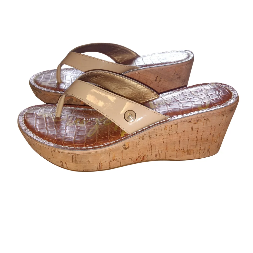 Sam Edelman Beige Croc-Embossed Sandals - Picture 2 of 3